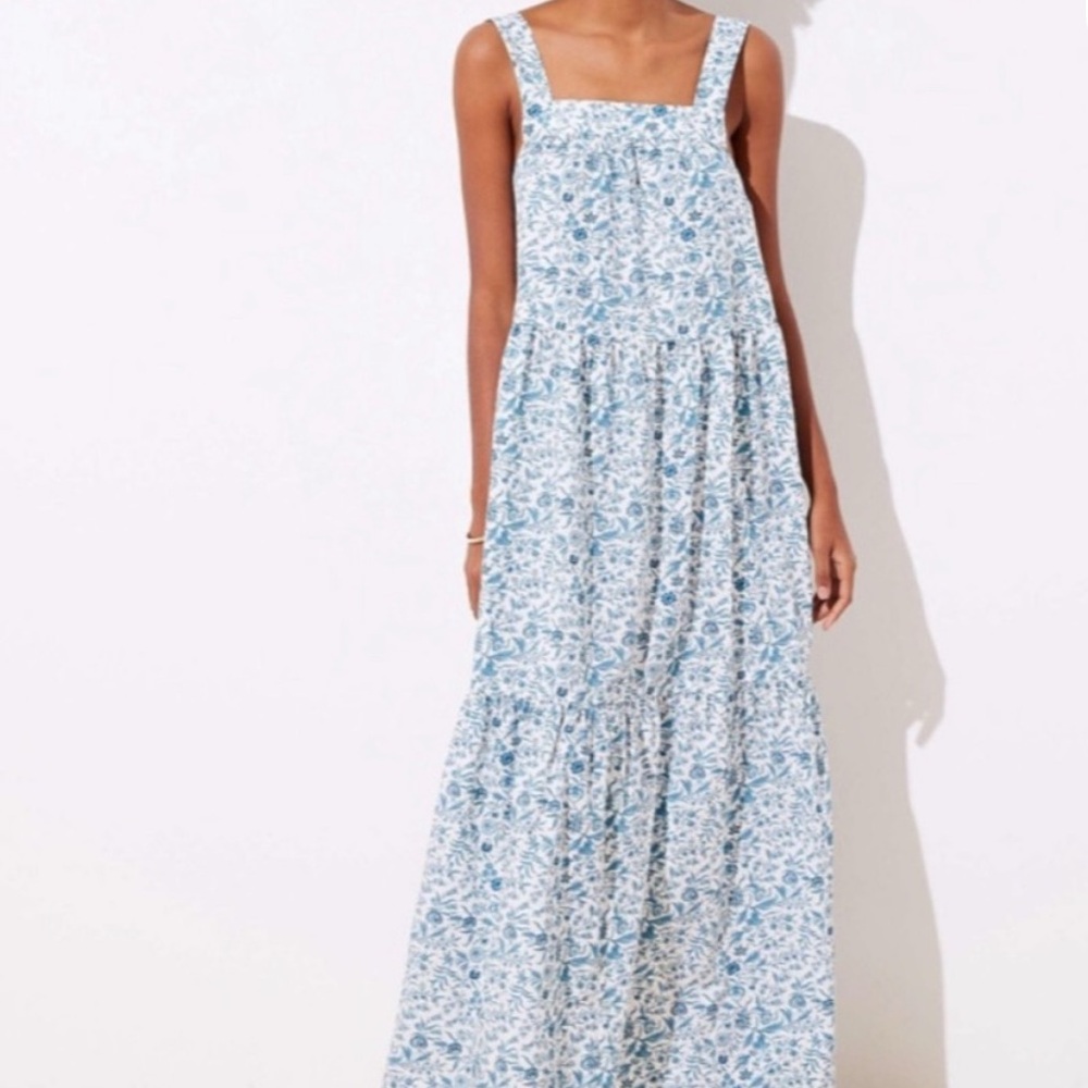 Floral Blue and White Women's Dress with tie back bow! M! LOFT Beach - Picture 3 of 9